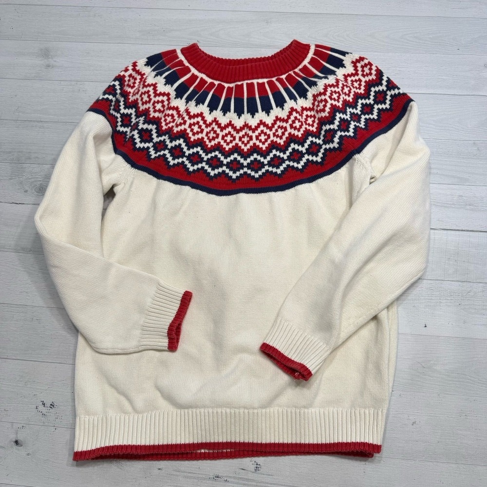 Hanna Andersson Fair Isle Adult Sweater Navy Blue Red Adult Medium
